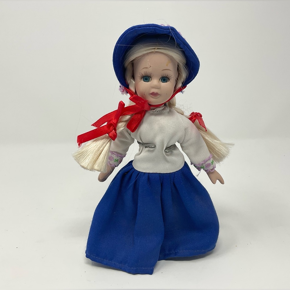 VINTAGE PORCELAIN DOLL BLONDE SWEDEN WITH STAND